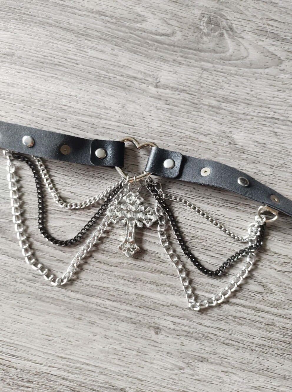 NEW Black Gothic Spike Choker Necklace with Silver Cross Pendant And Chains - Picture 7 of 7
